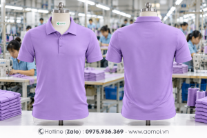 Áo thun cổ bẻ tím lợt