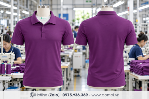 Áo thun cổ bẻ tím huế