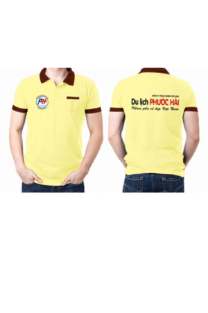 Áo phông công ty polo vàng cổ nâu Phước Hải