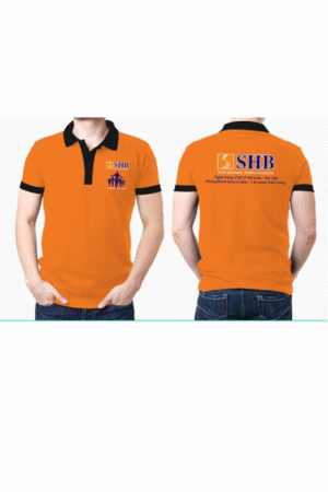 Đồng phục công ty áo polo cam cổ đen SHB