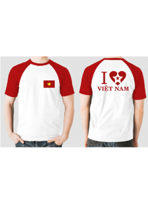 Áo cờ đỏ sao vàng thân trắng cổ tròn