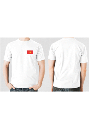 Áo cờ đỏ sao vàng màu trắng cổ tròn