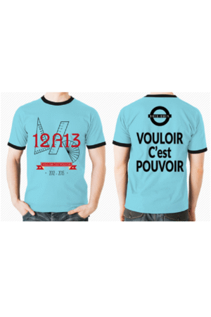 Áo coton xanh viền tay đen 12A3