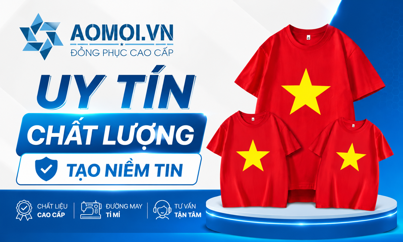 xưởng may áo cờ đỏ sao vàng tạo niềm tin với khách hàng bằng minh chứng chất lượng của sản phẩm và uy tín của doanh nghiệp .
