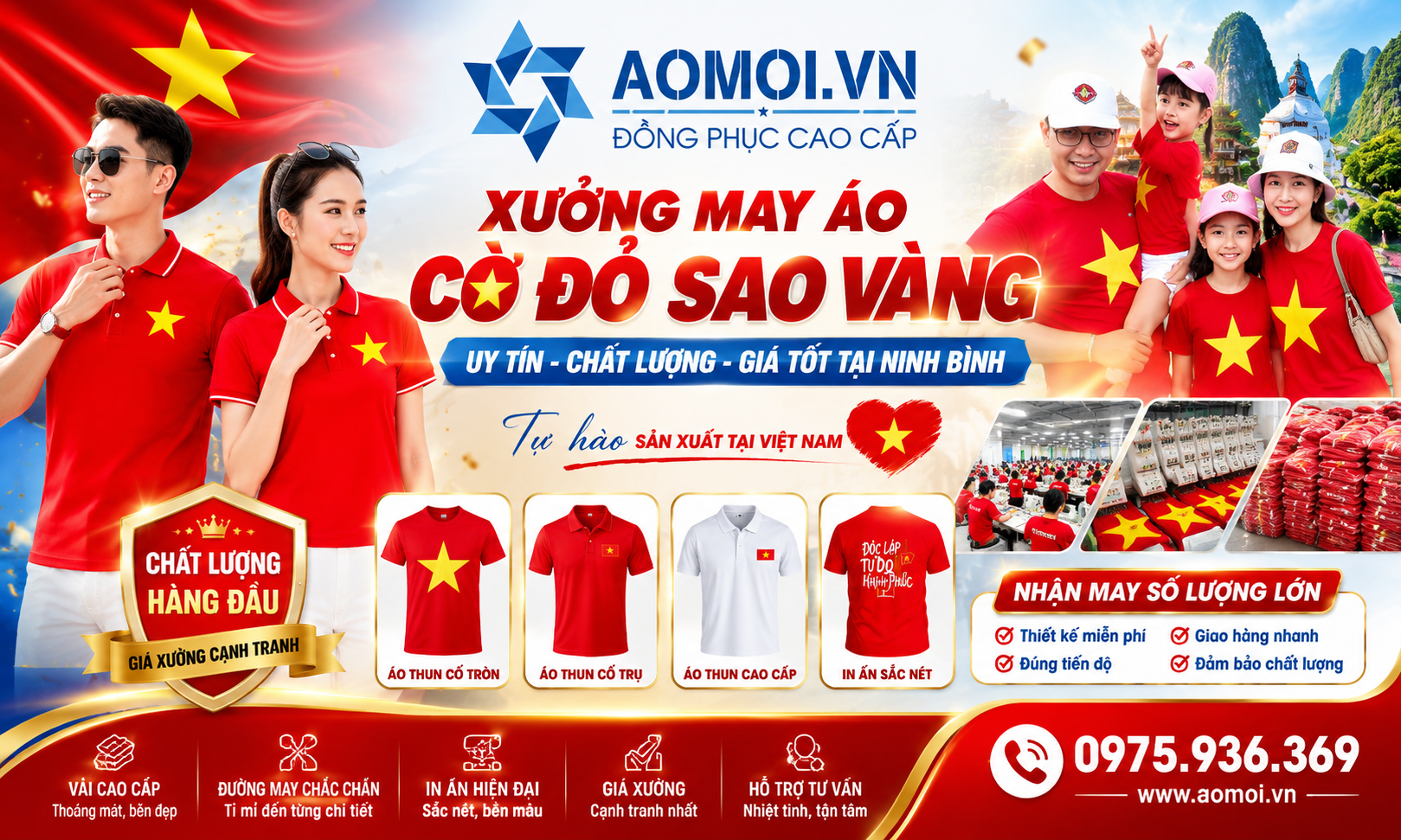 Chuyên may áo cờ đỏ sao vàng tại Lai Châu với chất liệu cao cấp, in sắc nét, đường may chắc chắn. Nhận sản xuất số lượng lớn cho sự kiện, du lịch, trường học, doanh nghiệp, cổ vũ thể thao với giá tận xưởng và giao hàng nhanh toàn quốc.