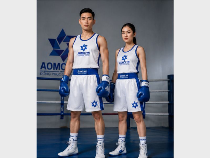 Đồng phục Boxing AOMOI.VN cao cấp, thiết kế chuyên nghiệp, chất liệu thoáng khí, phù hợp tập luyện và thi đấu.